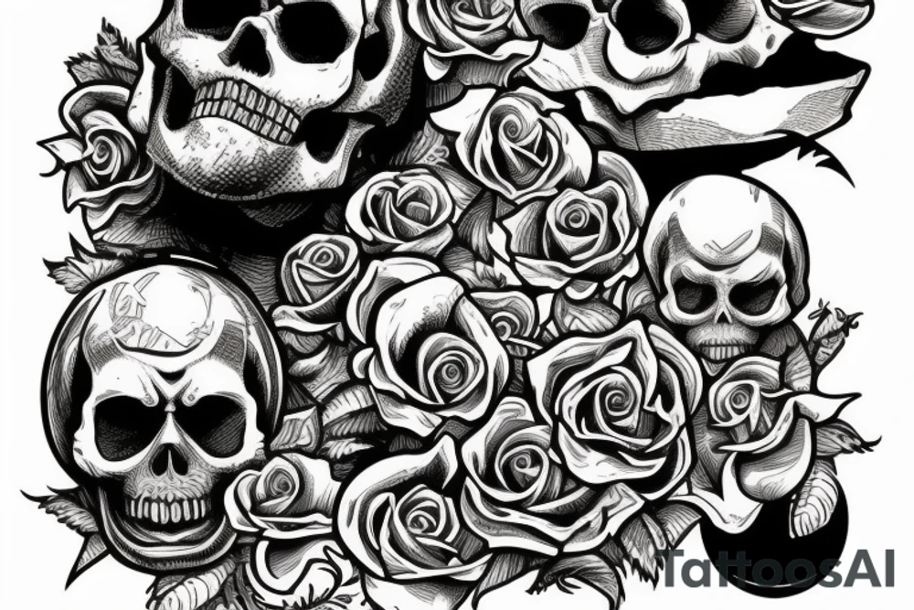 Skull island with a shipwreck being dragged down by a cracken with a rose tattoo idea