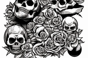 Skull island with a shipwreck being dragged down by a cracken with a rose tattoo idea