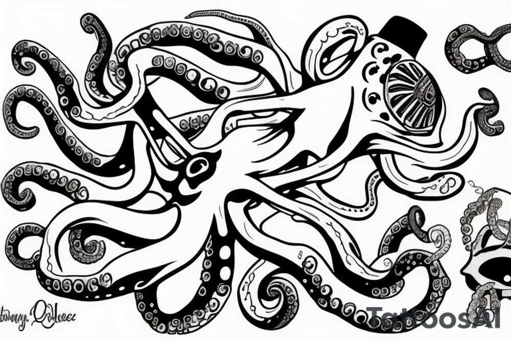 Ship being dragged down by octopus tattoo idea