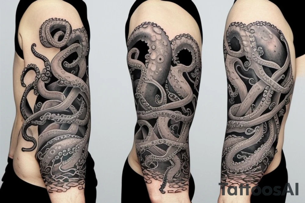 Ship being dragged down by octopus tattoo idea