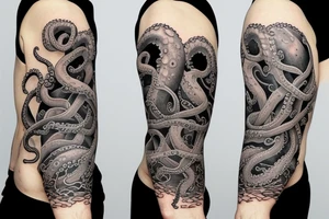 Ship being dragged down by octopus tattoo idea