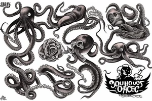 Ship being dragged down by octopus tattoo idea