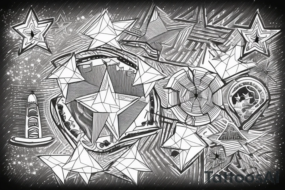 golden gate bridge with geometric stars tattoo idea