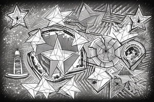 golden gate bridge with geometric stars tattoo idea
