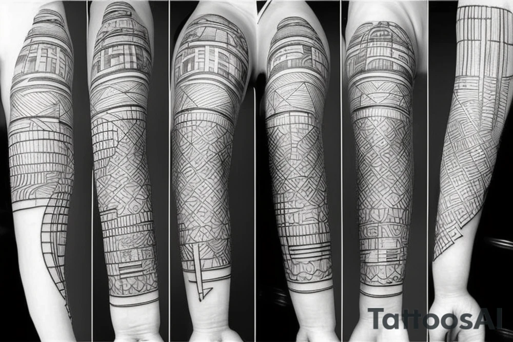 lighthouse with geometric features tattoo idea