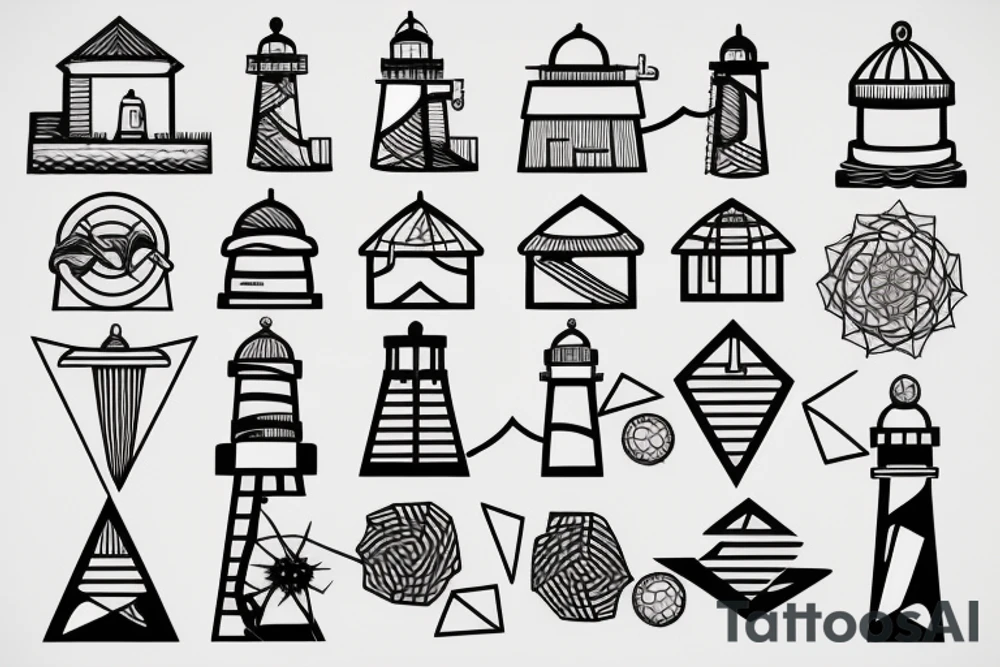 lighthouse with geometric features tattoo idea