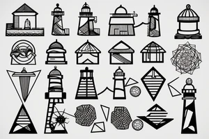 lighthouse with geometric features tattoo idea