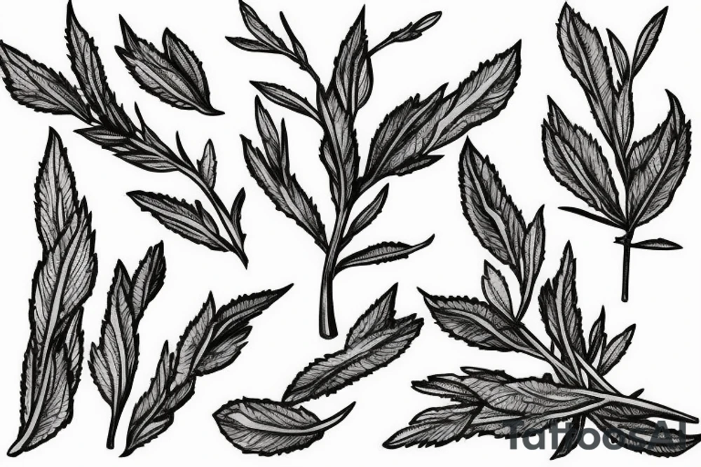 White sage twig and olive twig in a bundle fineline realistic tattoo tattoo idea