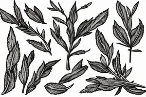 White sage twig and olive twig in a bundle fineline realistic tattoo tattoo idea