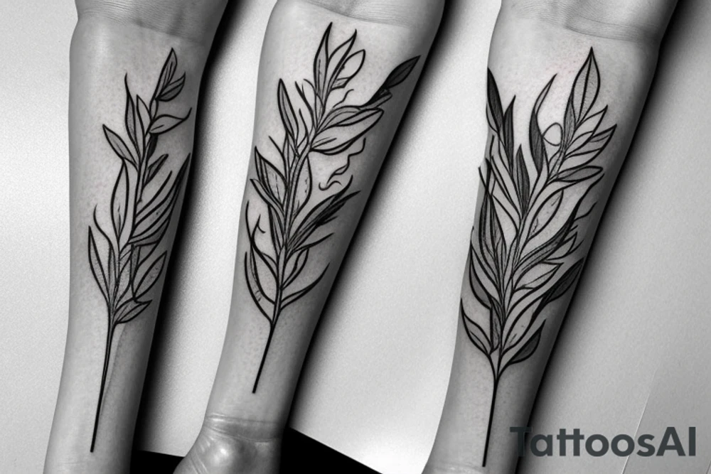 White sage twig and olive twig in a bundle fineline realistic tattoo tattoo idea