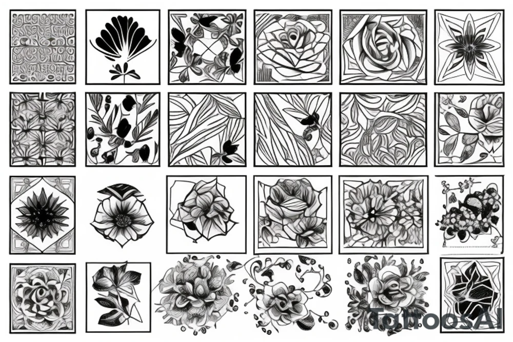 Depiction of liminality, using florals and geometric patterns tattoo idea