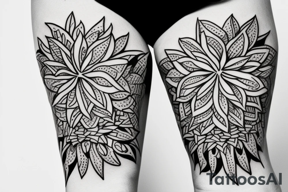 5” tall and 2” wide floral tattoo with geometric patterns around tattoo idea