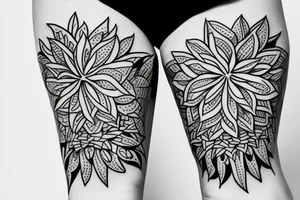 5” tall and 2” wide floral tattoo with geometric patterns around tattoo idea