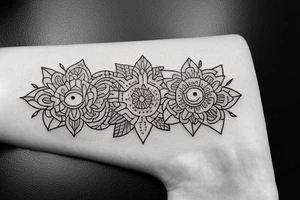 5” tall and 2” wide floral tattoo with geometric patterns around tattoo idea