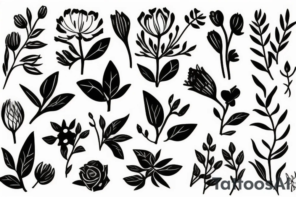 Wild flower bouquet tattoo idea