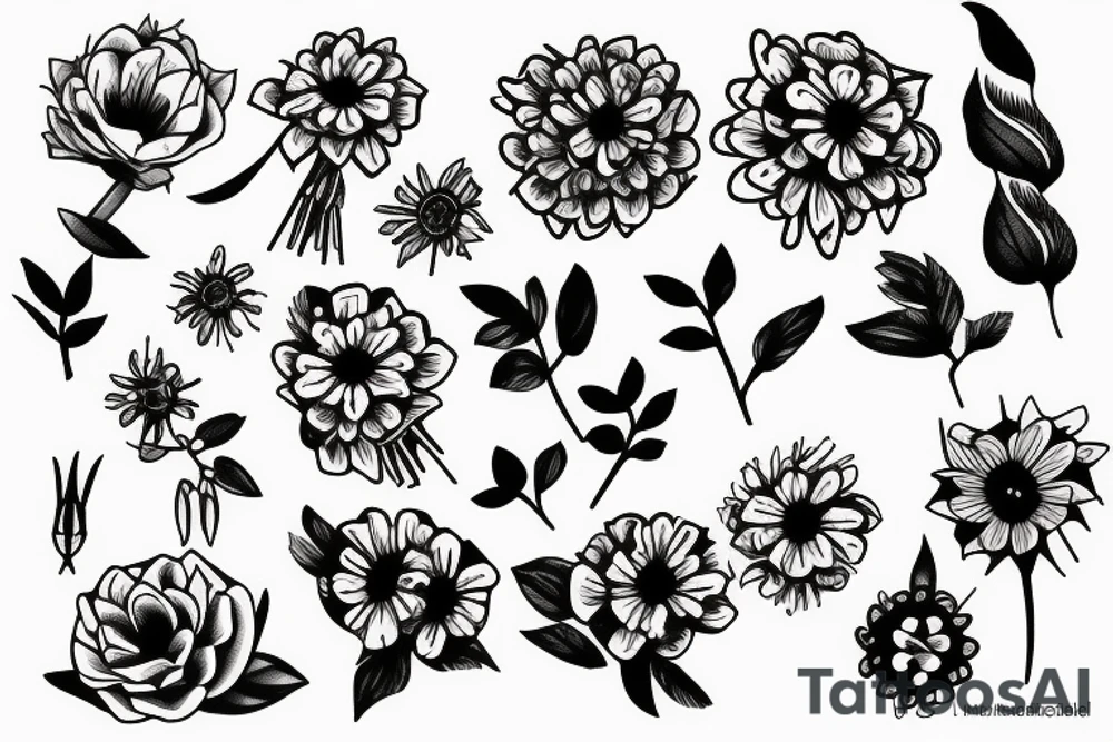 Small Wild flower bouquet tattoo idea