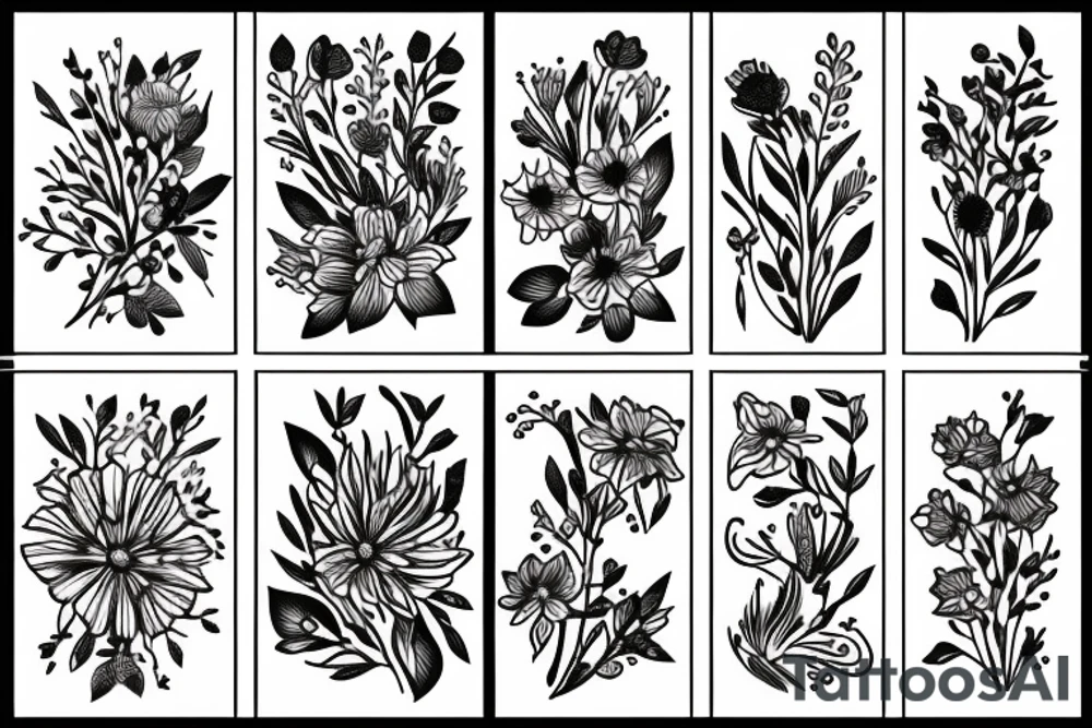 tall skinny Small Wild flower bouquet tattoo idea