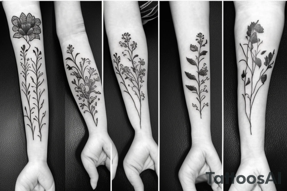 tall skinny Small Wild flower bouquet tattoo idea