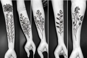 tall skinny Small Wild flower bouquet tattoo idea