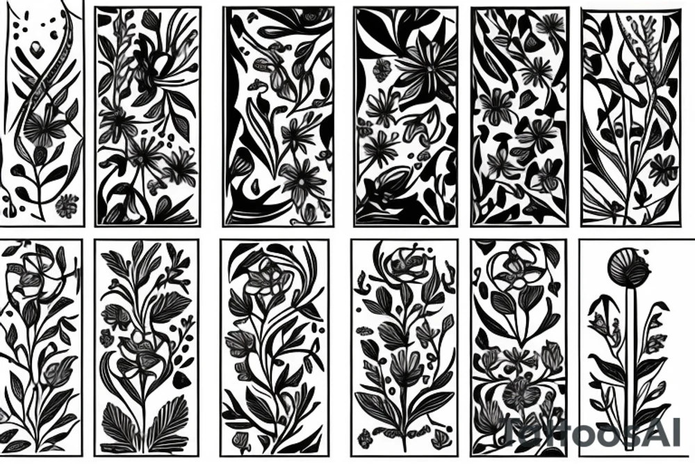tall skinny Small Wild flower bouquet with geometric shapes tattoo idea