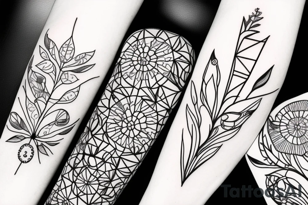 tall skinny Small Wild flower bouquet with geometric shapes tattoo idea