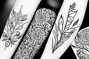tall skinny Small Wild flower bouquet with geometric shapes tattoo idea