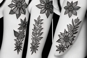 tall skinny Small flower bouquet with geometric shapes tattoo idea