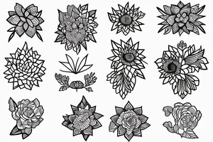 tall skinny Small flower bouquet with geometric shapes tattoo idea