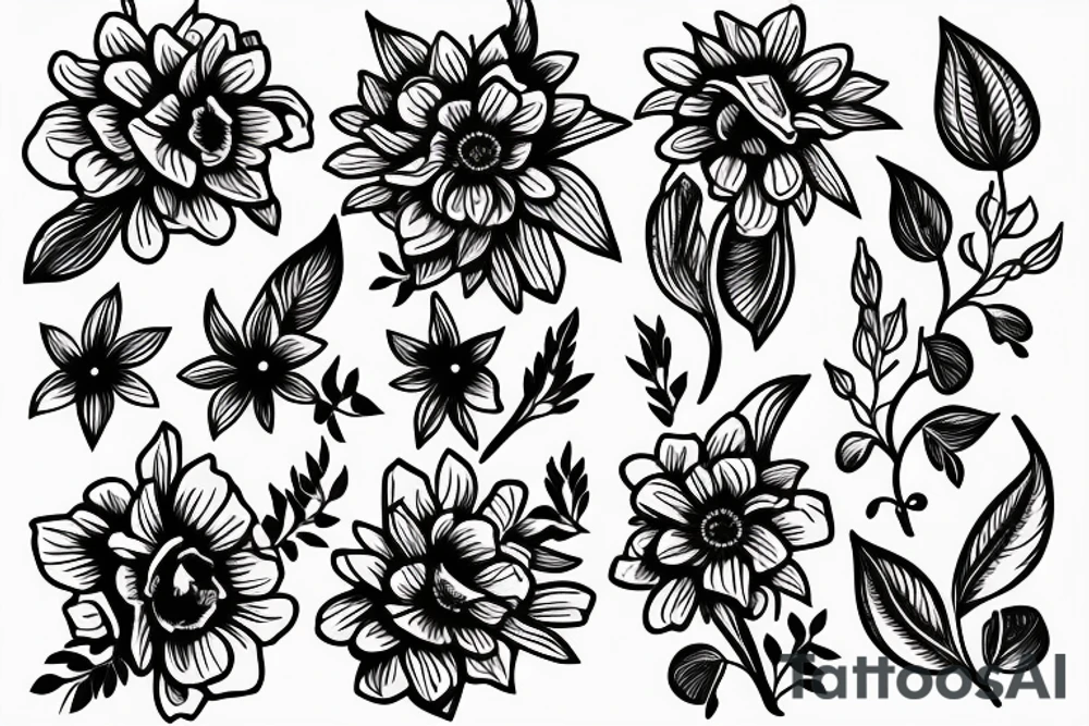 tall skinny Small flower bouquet tattoo idea