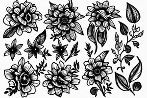 tall skinny Small flower bouquet tattoo idea