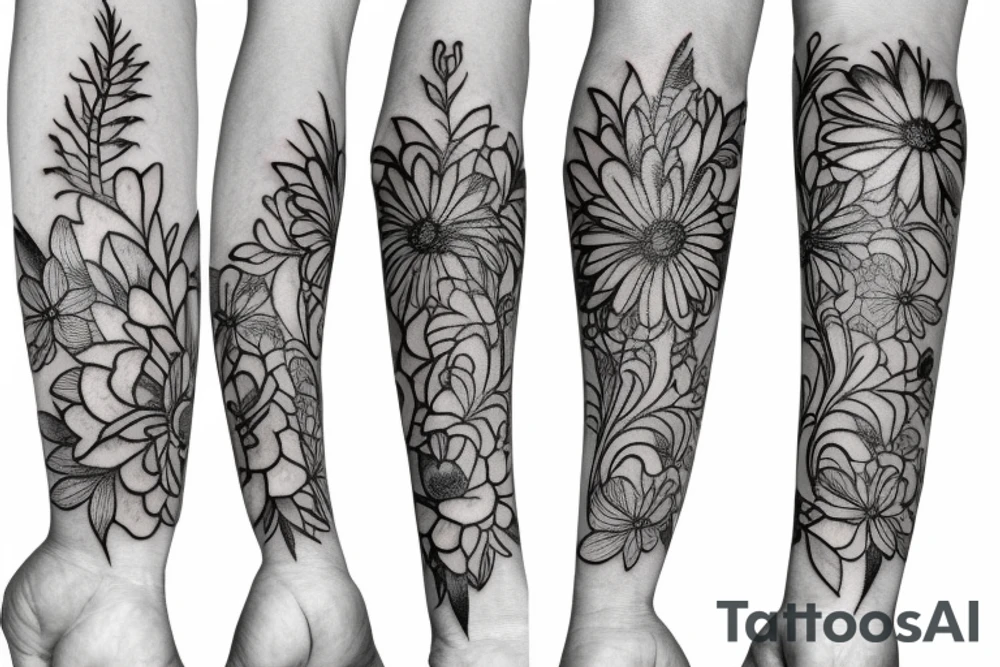 tall skinny Small flower bouquet tattoo idea