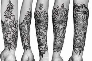 tall skinny Small flower bouquet tattoo idea