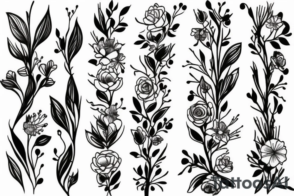 tall skinny Small flower bouquet tattoo idea