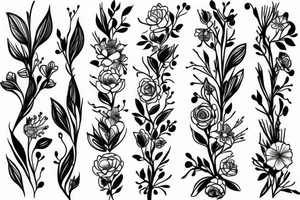 tall skinny Small flower bouquet tattoo idea
