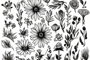 tall skinny wild flower bouquet tattoo idea