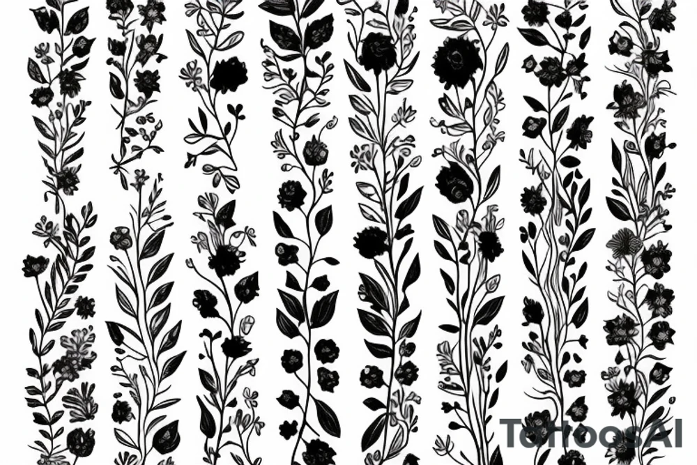 tall skinny wild flower bouquet tattoo idea
