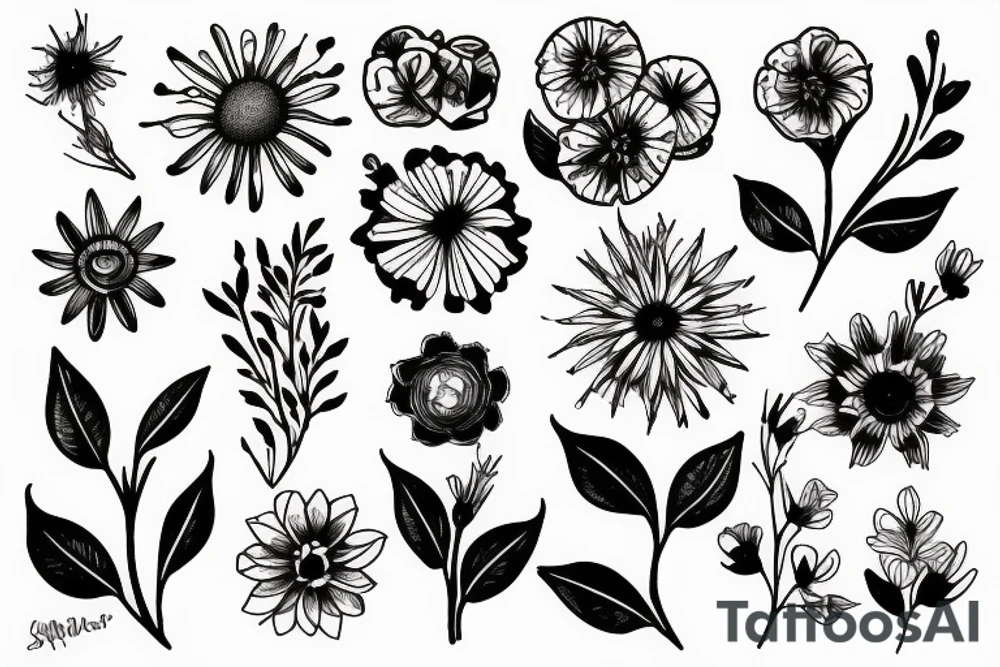 Small wild flower bouquet tattoo idea