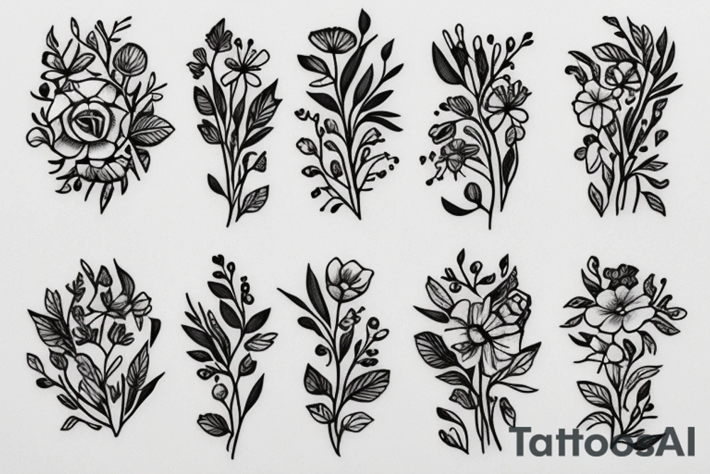 Small wild flower bouquet tattoo idea