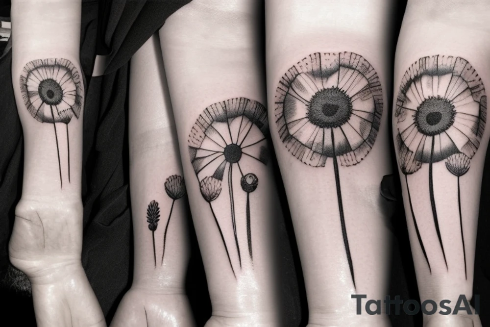 Dandelion poppy arm sleve tattoo idea