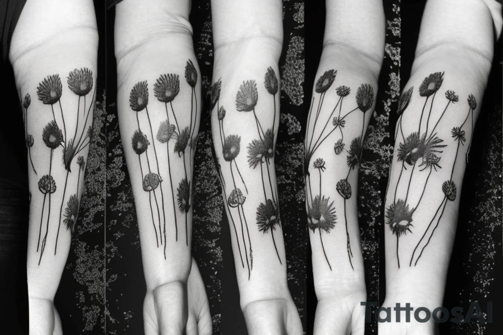 Dandelion poppy arm sleve tattoo idea