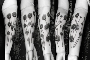 Dandelion poppy arm sleve tattoo idea