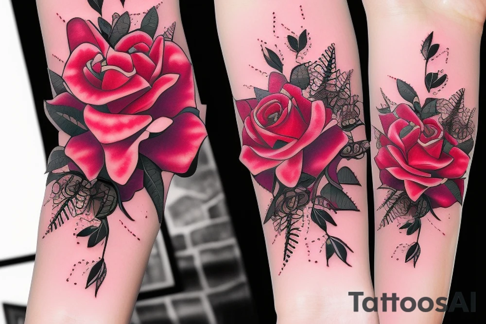 Dhalia mural Beautiful Vivid Intricate Roses Flowers Chains thorns tattoo idea