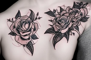 Dhalia mural Beautiful Vivid Intricate Roses Flowers Chains thorns tattoo idea