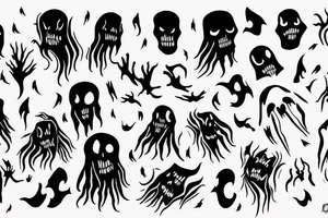 Scary ghosts fine line dotted tattoo idea