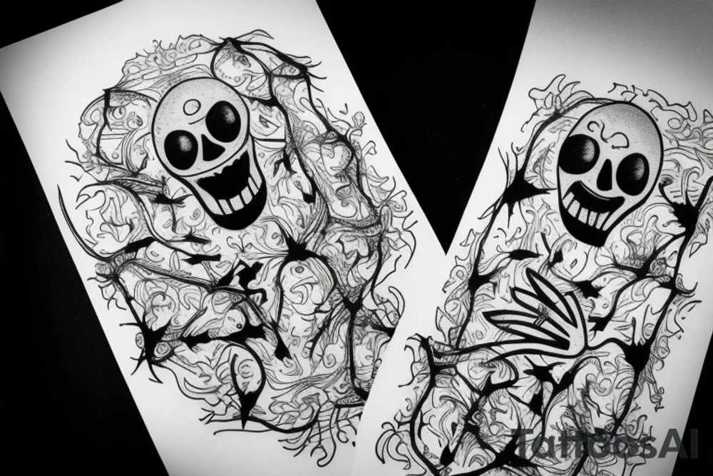 Scary ghosts fine line dotted tattoo idea