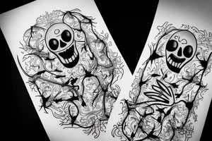Scary ghosts fine line dotted tattoo idea