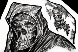 Portrait view of reaper with weathered hood tattoo idea