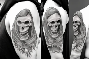 Portrait view of reaper with weathered hood tattoo idea