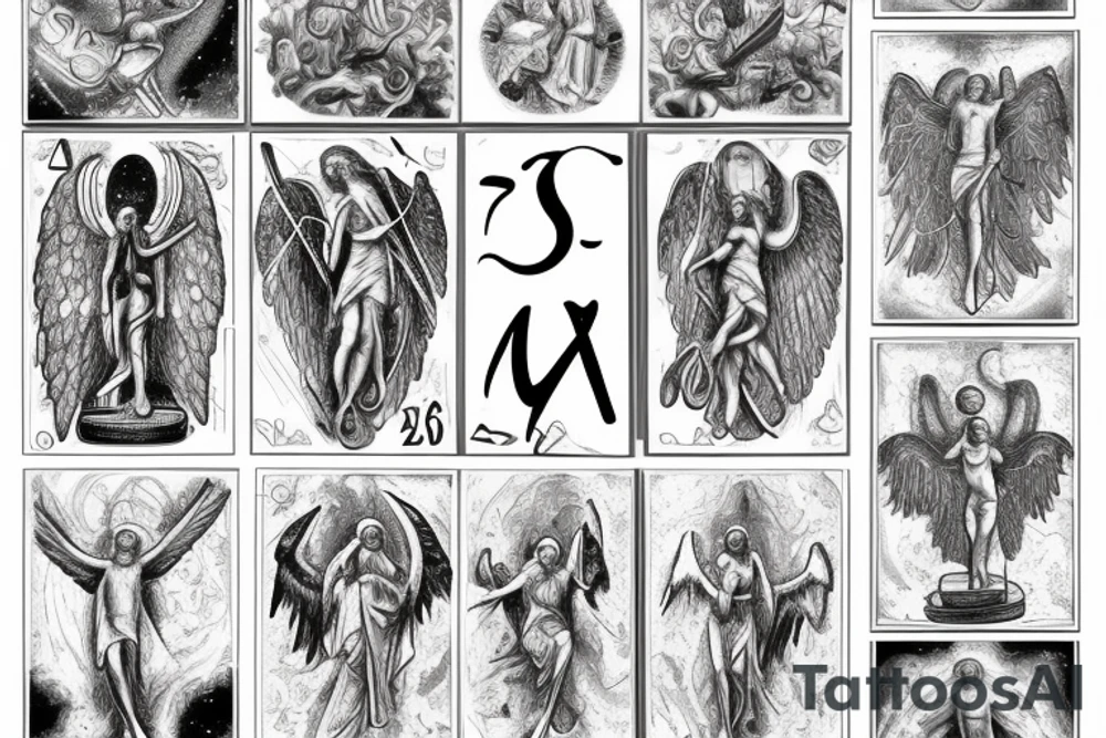 Roman, angels, falling angels, Jesus cross, libra, 7, 12-25-20 Roman numerals , space, time, birds tattoo idea