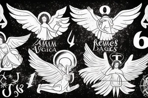 Roman, angels, falling angels, Jesus cross, libra, 7, 12-25-20 Roman numerals , space, time, birds tattoo idea